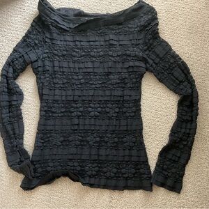 Max Studio Y2K Black Lace Raffle Blouse W Black Linner Sz M Boat Neckline Top